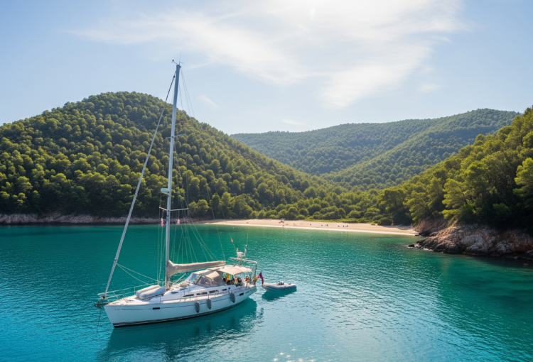 a boat surrounded with clear water