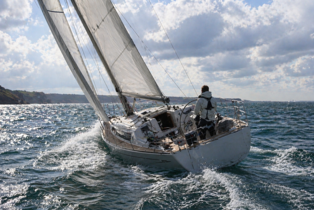 un voilier qui navigue face au vent