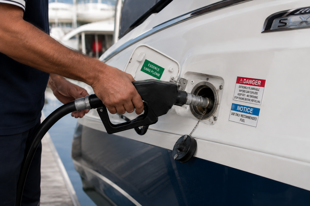 une personne qui fait le plein de carburant de bateau