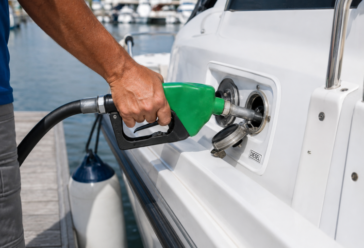 une personne qui fait le plein de carburant de bateau
