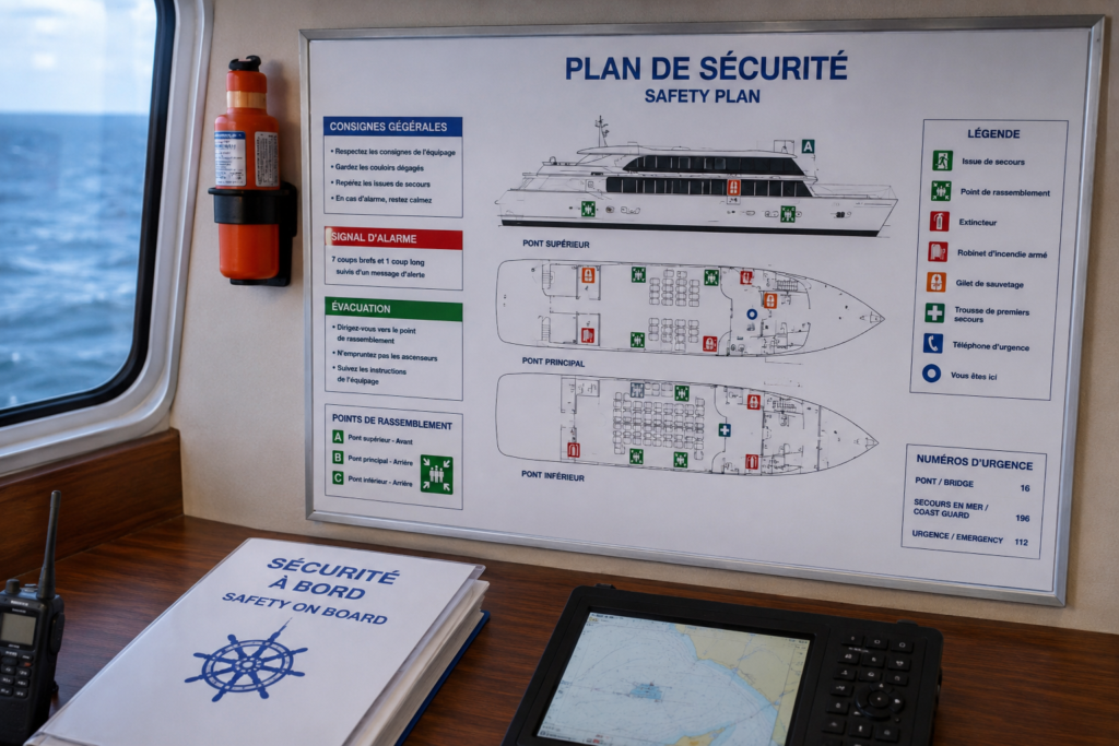 tableau détaillant le plan de sécurité d'un bateau