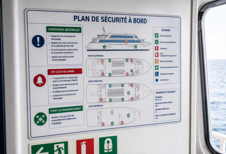 tableau détaillant le plan de sécurité d'un bateau