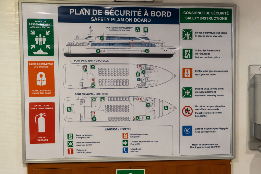 tableau détaillant le plan de sécurité d'un bateau
