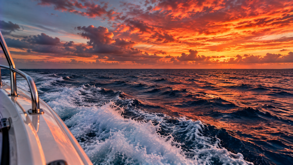 coucher de soleil depuis un catamaran